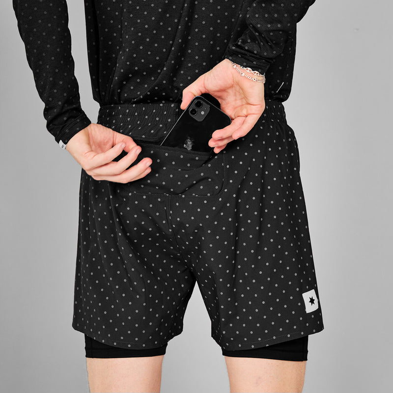 Saysky Reflective Polka 2 In 1 Pace Shorts 5" Black Reflective Polka 1018 MMRSH01C1018