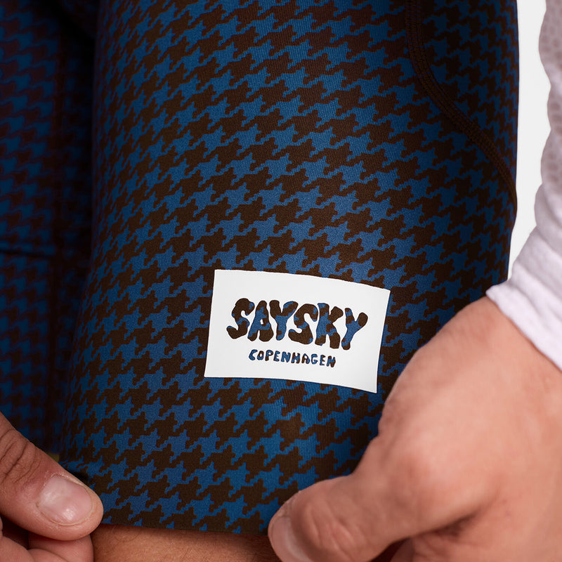 Saysky Houndstooth Combat+ Short Tights 9" Blue Houndstooth 1047 OMRST31C1047