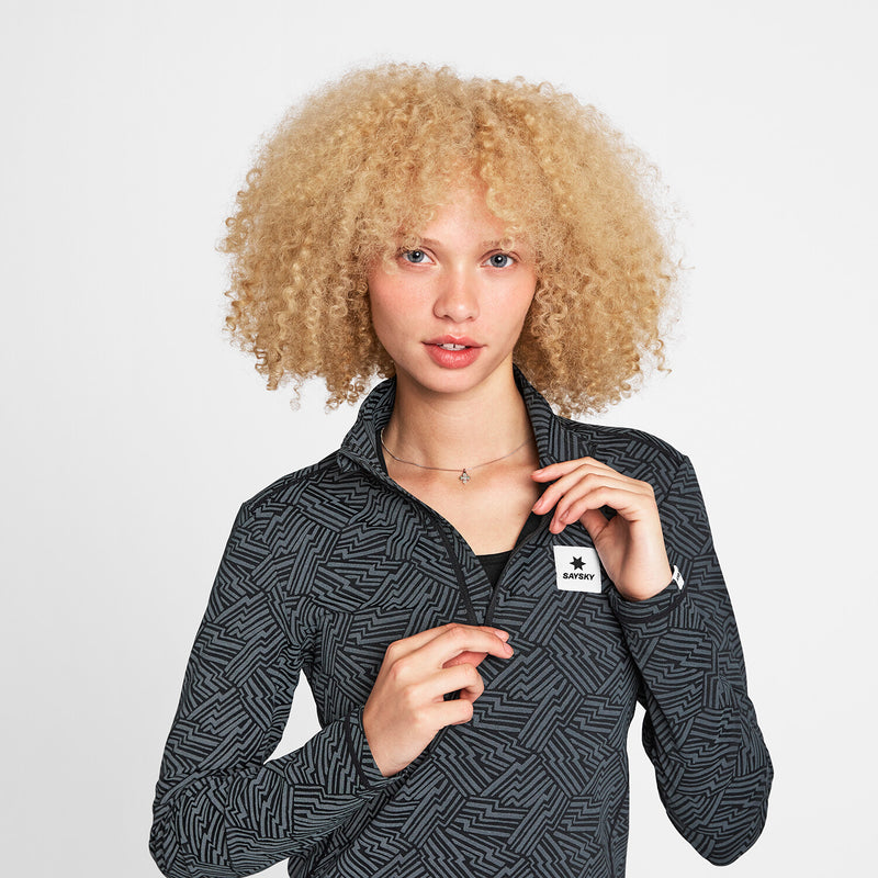 Saysky Reflective Pace 1/2 Zip Long Sleeve Black Reflective Lightning 1050 OWRLS21C1050