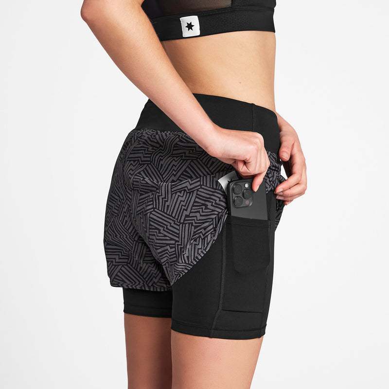 Saysky Reflective 2 in 1 Pace Shorts 3'' Black Reflective Lightning 1050 OWRSH23C1050