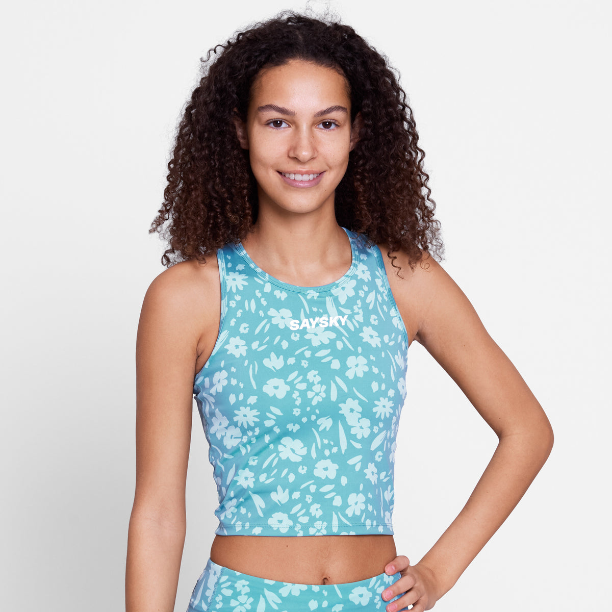 Saysky Flower Combat Crop Top Light Blue Flower 1066 SW30017